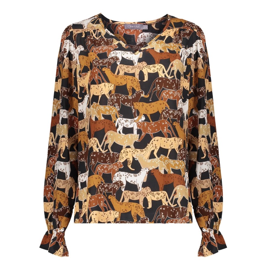 Vrouwen Geisha Fashion | Geisha Top Grote Animal Print 23636-20 Zwart