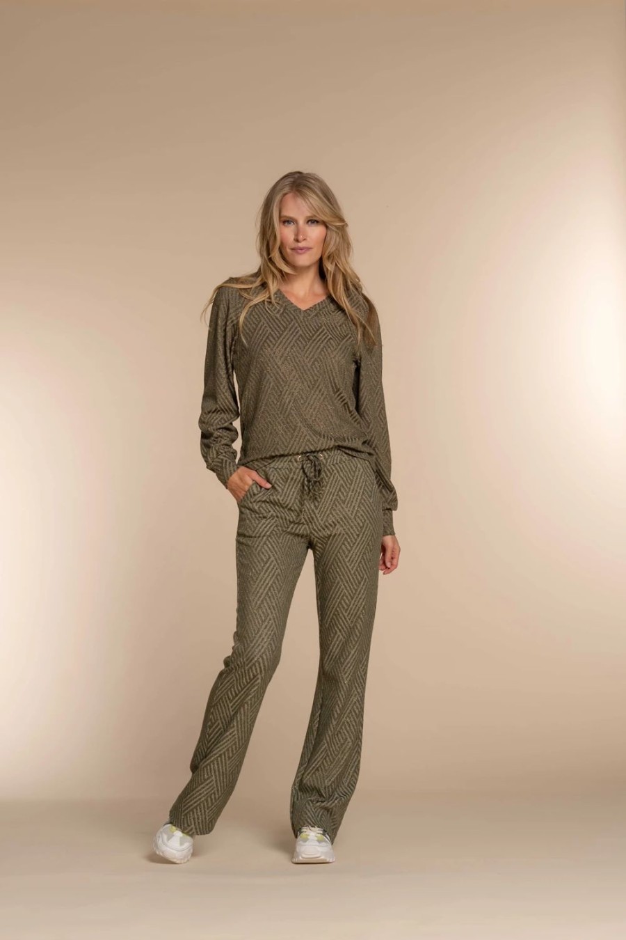 Vrouwen Geisha Fashion | Geisha Dames Flared Broek 31870-47 Olive