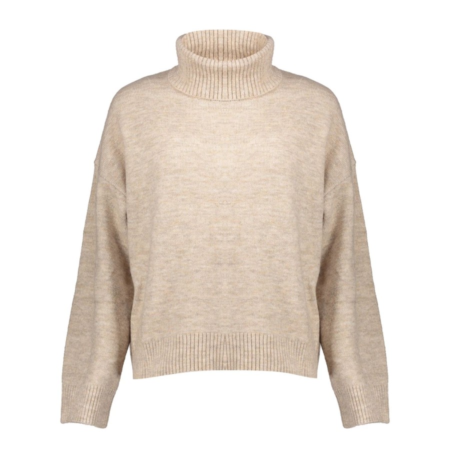 Vrouwen Geisha Fashion | Geisha Dames Gebreide Uni Trui Met Turtle Neck 34802-10 Light Sand