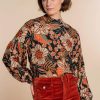 Vrouwen Geisha Fashion | Geisha Dames Top Met Bloemen Print 33662-20 Zwart