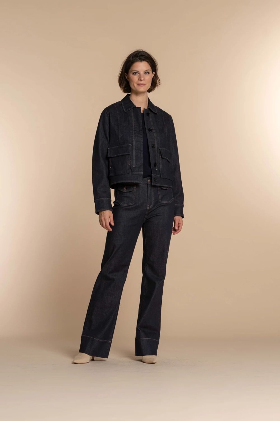 Vrouwen Geisha Fashion | Geisha Dames Wide Leg Jeans 31510-10 Dark Blue Denim