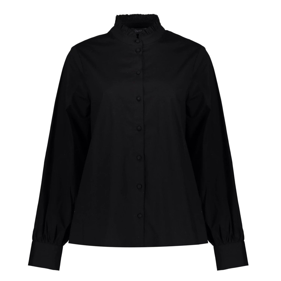 Vrouwen Geisha Fashion | Geisha Poplin Blouse Ruffles 23595-26 Zwart