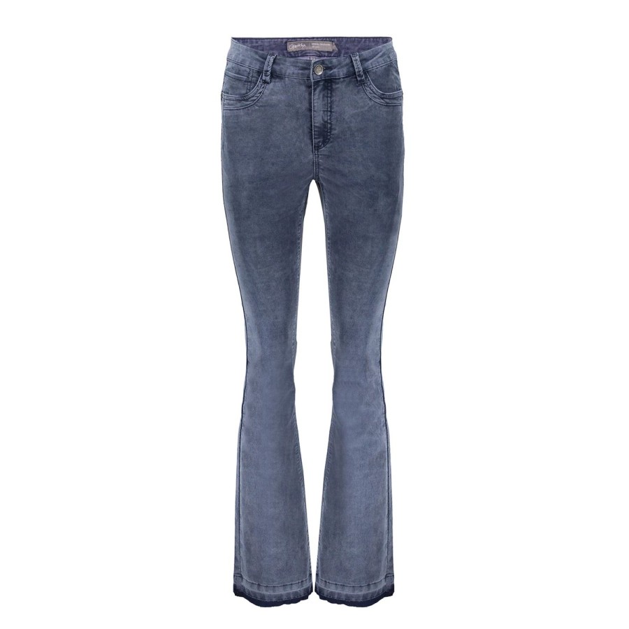 Vrouwen Geisha Fashion | Geisha Flared Two-Tone Rib Jeans 21522-10 Blue