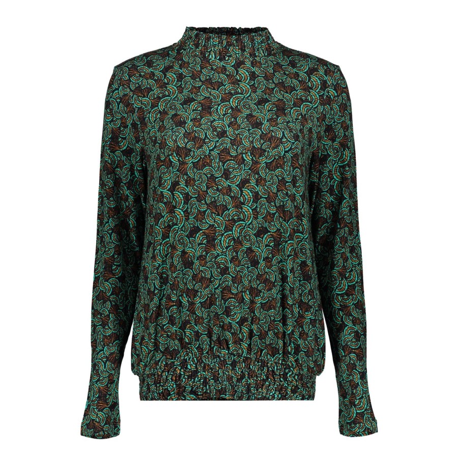 Vrouwen Geisha Fashion | Geisha Dames Smock Top Met Print 32589-60 Emerald