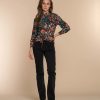 Vrouwen Geisha Fashion | Geisha Dames Bloemen Print Top 32652-20 Zwart