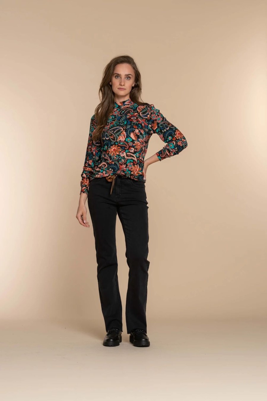 Vrouwen Geisha Fashion | Geisha Dames Bloemen Print Top 32652-20 Zwart