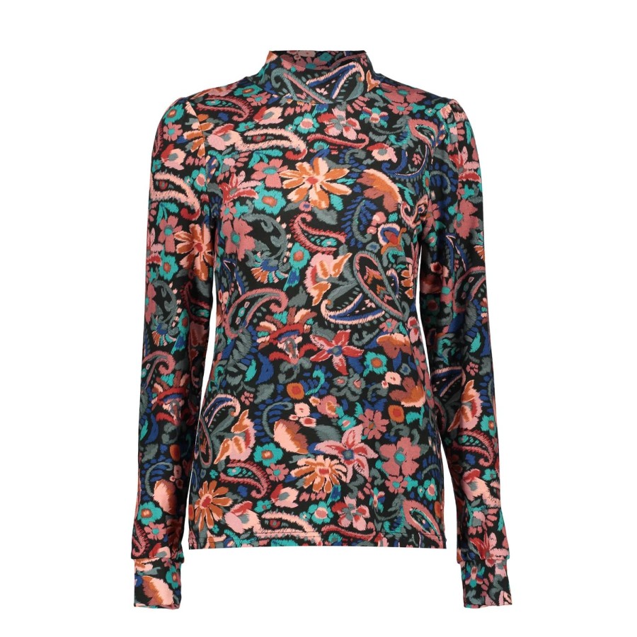 Vrouwen Geisha Fashion | Geisha Dames Bloemen Print Top 32652-20 Zwart