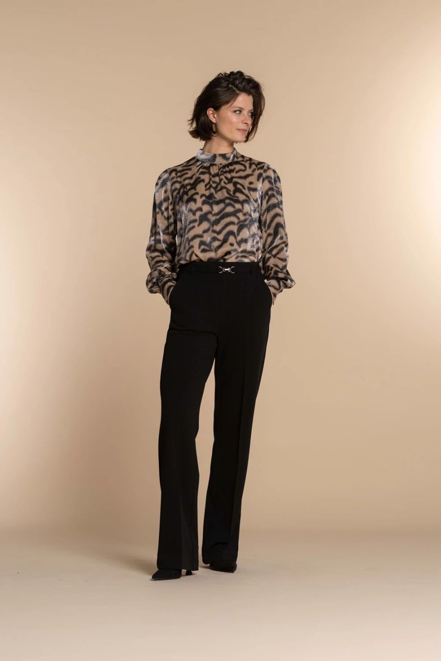 Vrouwen Geisha Fashion | Geisha Dames Top Met Leopard Print 33625-20 Sand