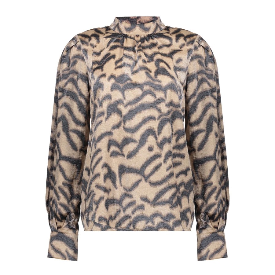 Vrouwen Geisha Fashion | Geisha Dames Top Met Leopard Print 33625-20 Sand