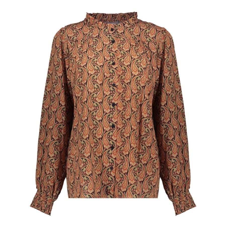 Vrouwen Geisha Fashion | Geisha Dames Blouse Met Paisley Print 33957-20 Zwart