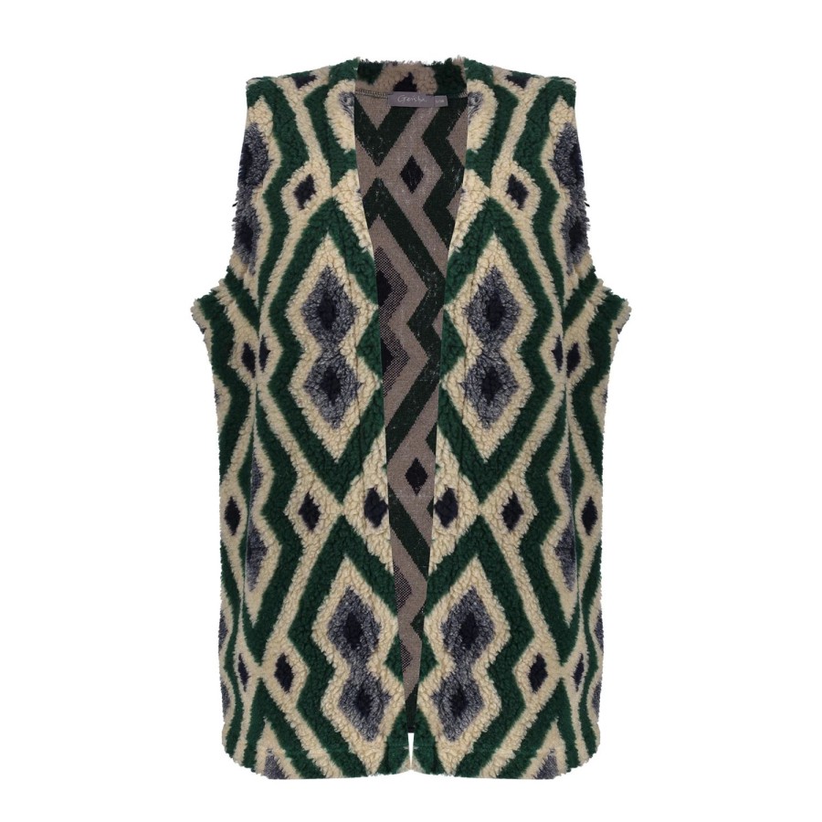 Vrouwen Geisha Fashion | Geisha Dames Teddy Gilet Met Print 34601-20 Sand