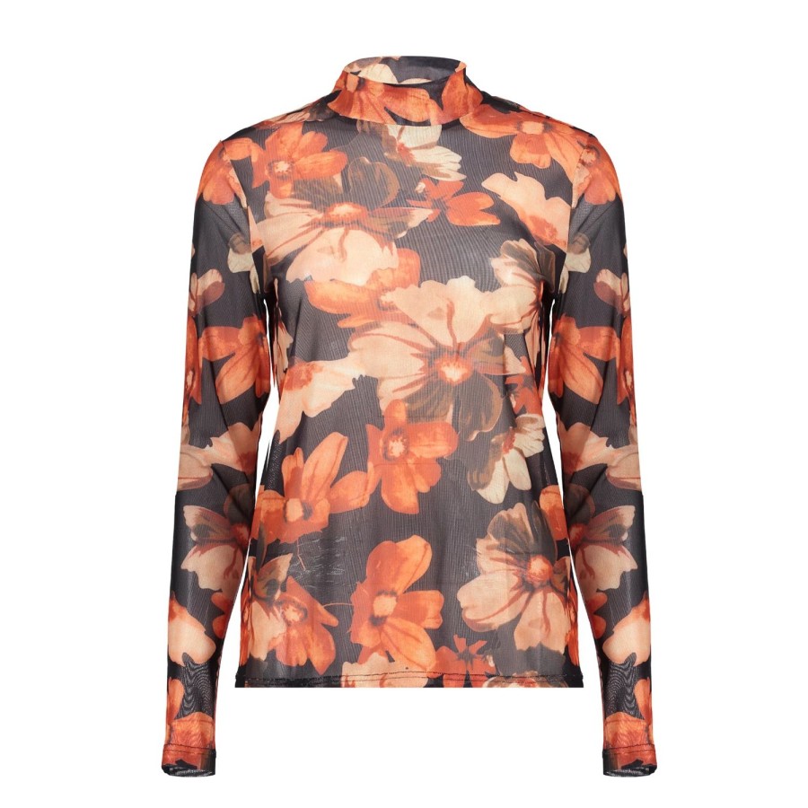 Vrouwen Geisha Fashion | Geisha Dames Mesh Top Met Bloemenprint 32842-14 Zwart