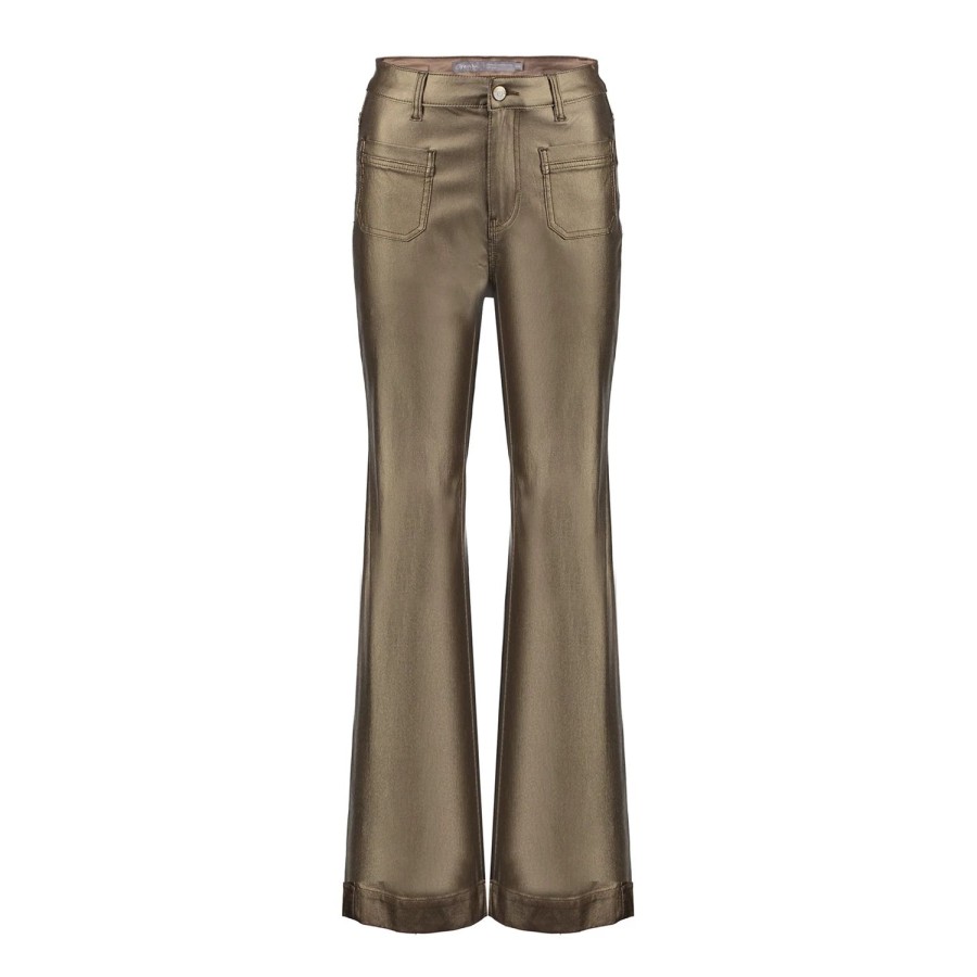 Vrouwen Geisha Fashion | Geisha Dames Flared Metallic Jeans 31815-10 Gold