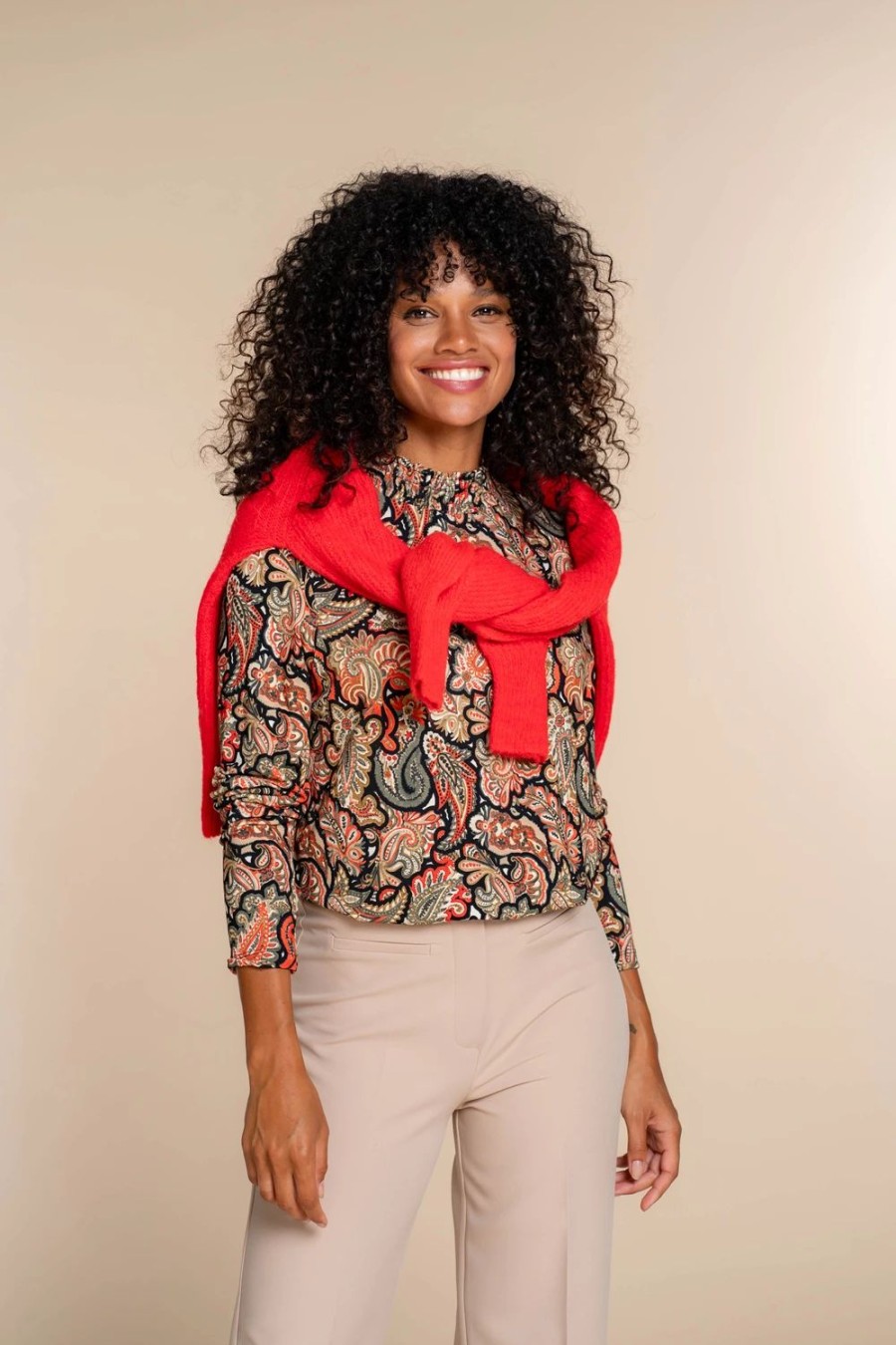 Vrouwen Geisha Fashion | Geisha Dames Top Met Paisley Print 32892-60 Coral