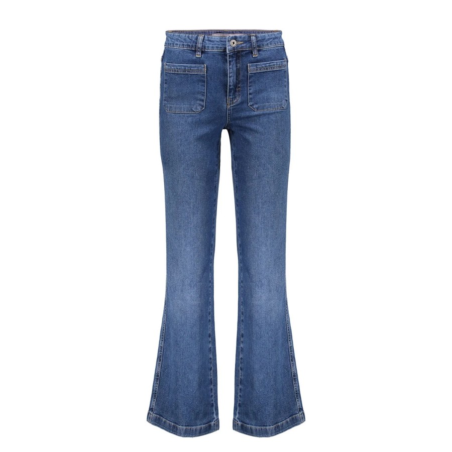 Vrouwen Geisha Fashion | Geisha Dames Flared Jeans 31883-42 Mid Blue Denim