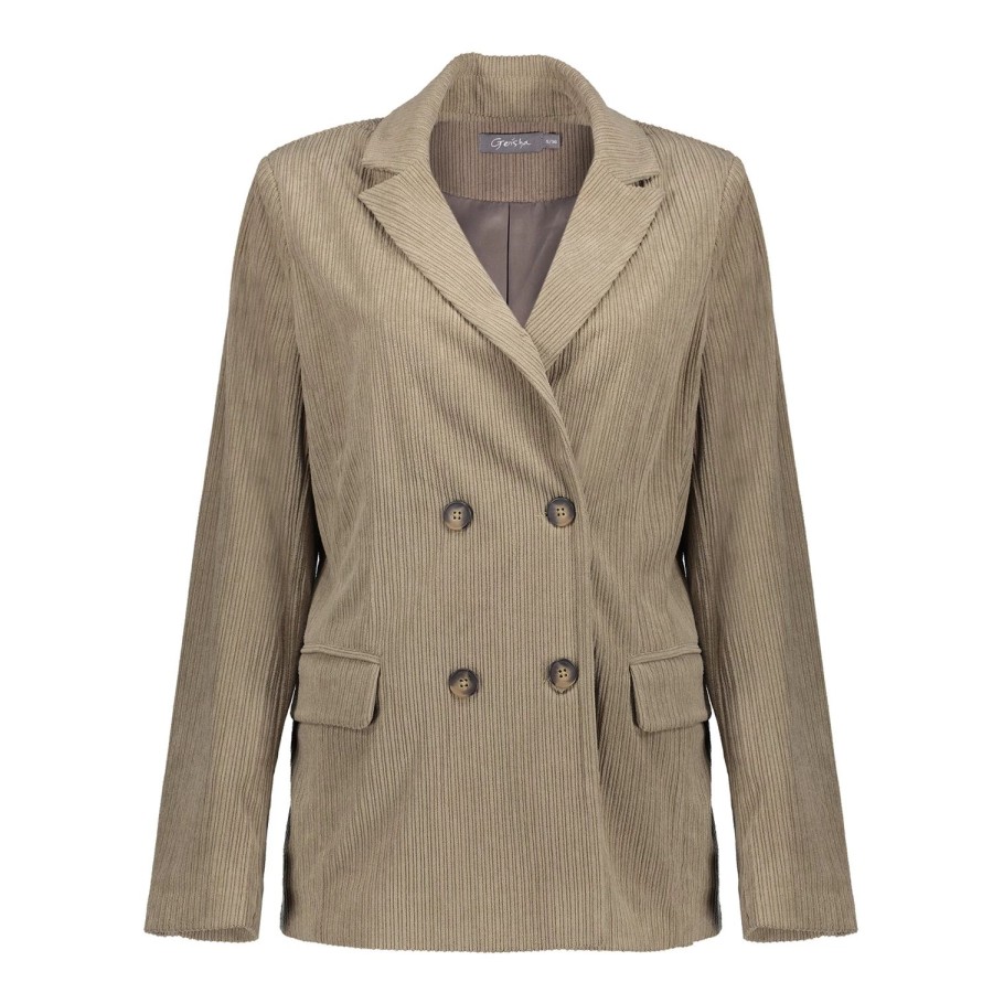 Vrouwen Geisha Fashion | Geisha Dames Corduroy Double-Breasted Blazer 35513-10 Taupe