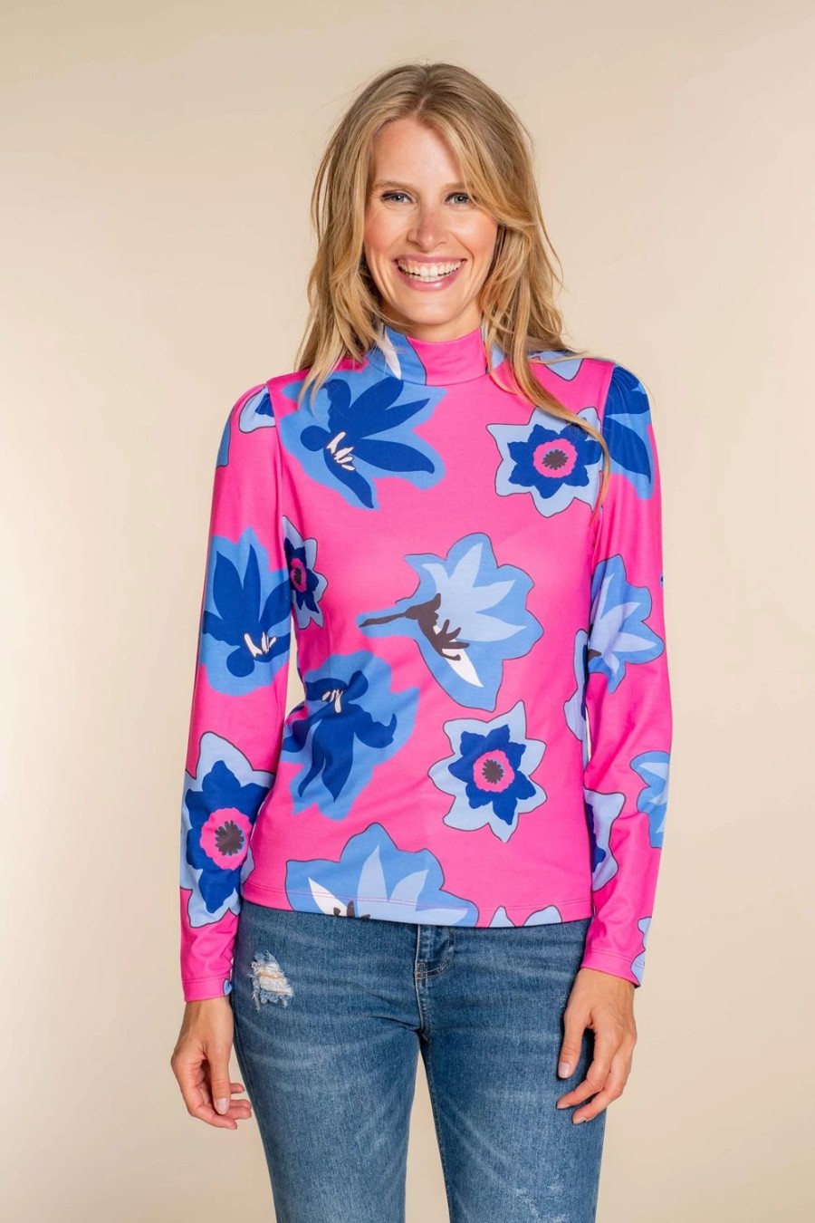 Vrouwen Geisha Fashion | Geisha Dames Mock Neck Top Met Bloemenprint 32856-40 Roze