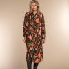 Vrouwen Geisha Fashion | Geisha Dames Midi Blouse Jurk Met Print 37903-20 Bruin