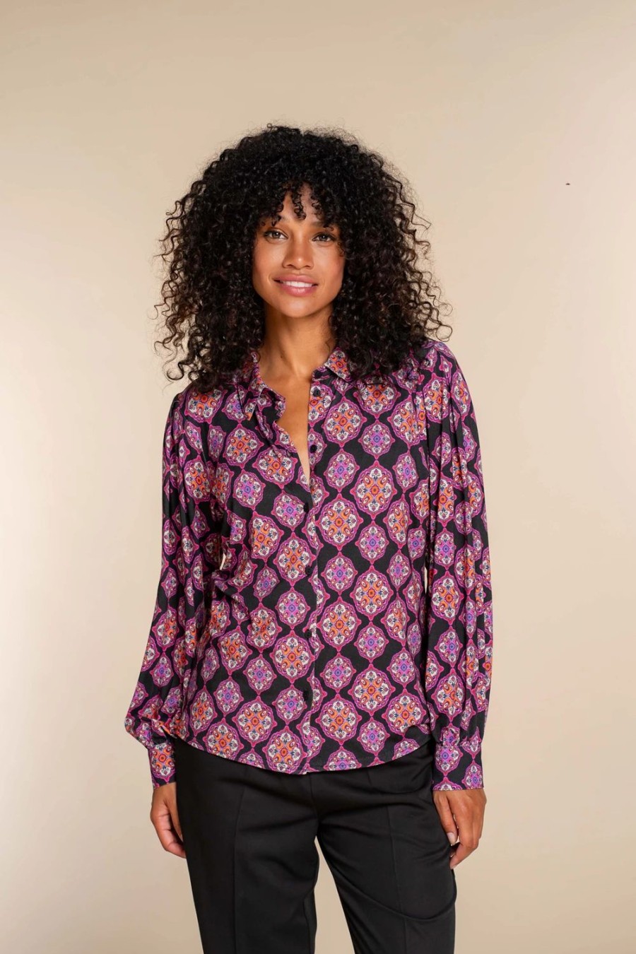 Vrouwen Geisha Fashion | Geisha Dames Kleurrijke Blouse 32900-20 Zwart