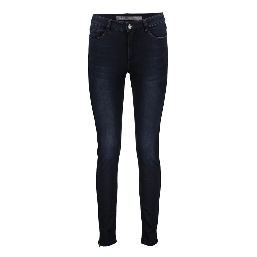 Vrouwen Geisha Fashion | Geisha 7/8 Jog Jeans Zippers 21515-10 Blue/Black Denim