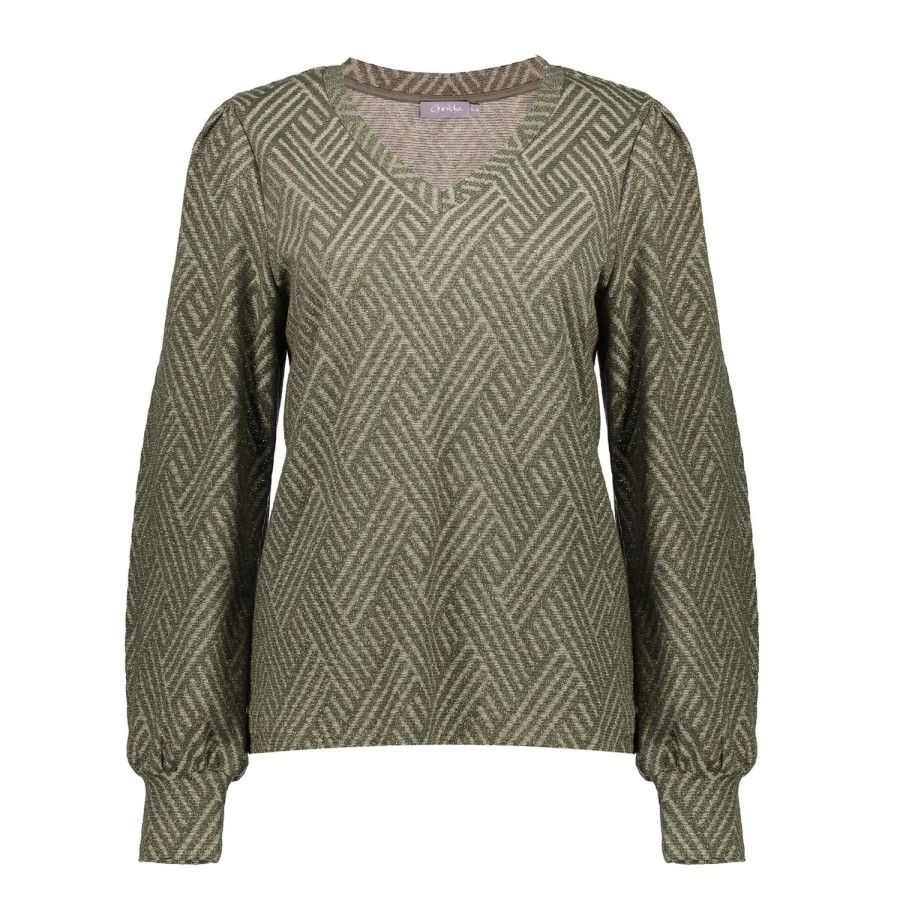 Vrouwen Geisha Fashion | Geisha Dames Lurex V-Hals Top 32851-47 Olive