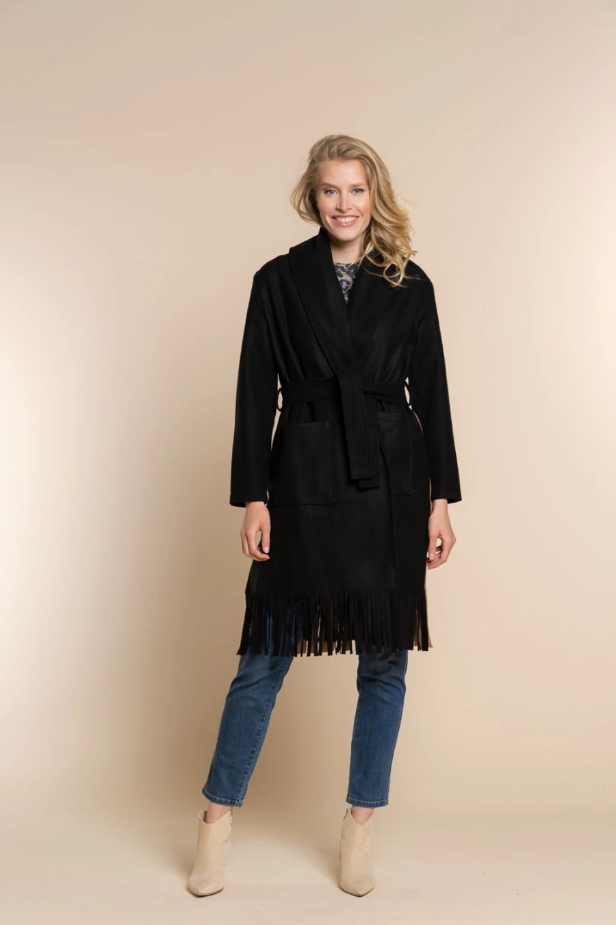 Vrouwen Geisha Fashion | Geisha Stylish Coat Fringes 18565-70 Zwart