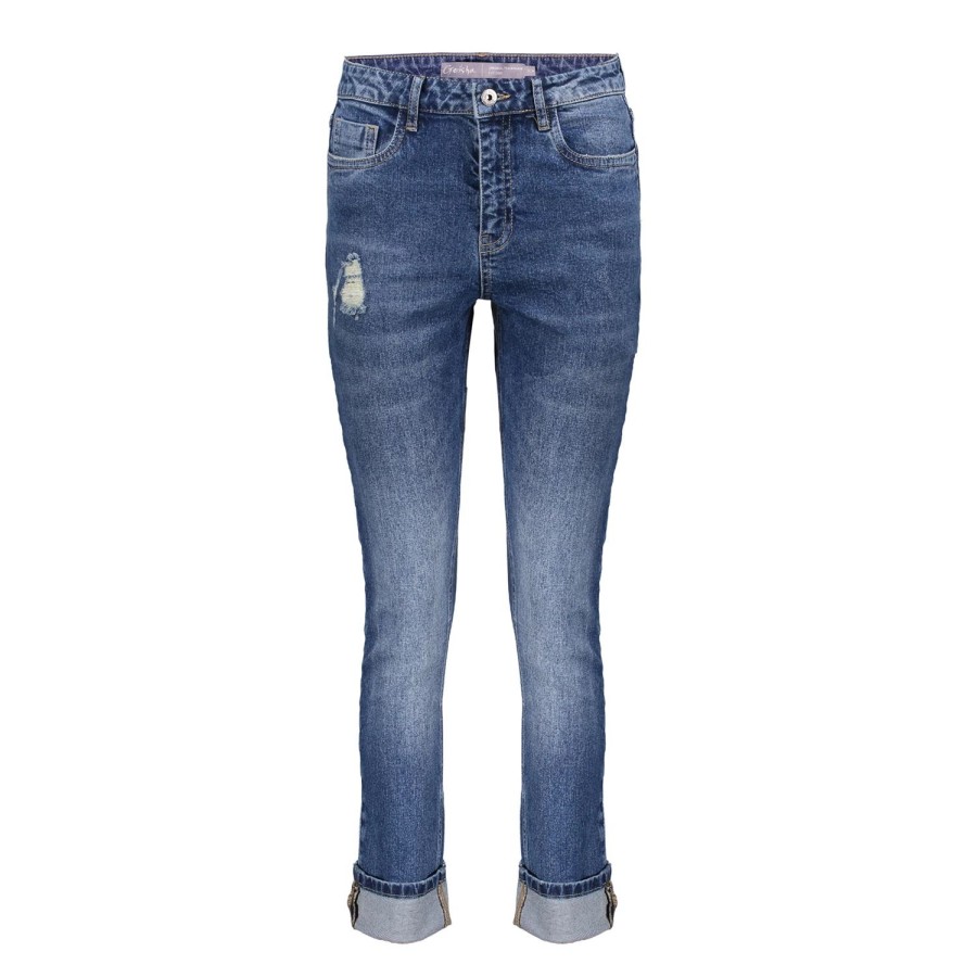 Vrouwen Geisha Fashion | Geisha Dames Distressed Skinny Jeans 31881-42 Mid Blue Denim