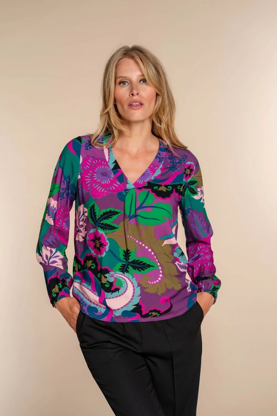 Vrouwen Geisha Fashion | Geisha Dames Top Met Bloemenprint 33948-20 Port