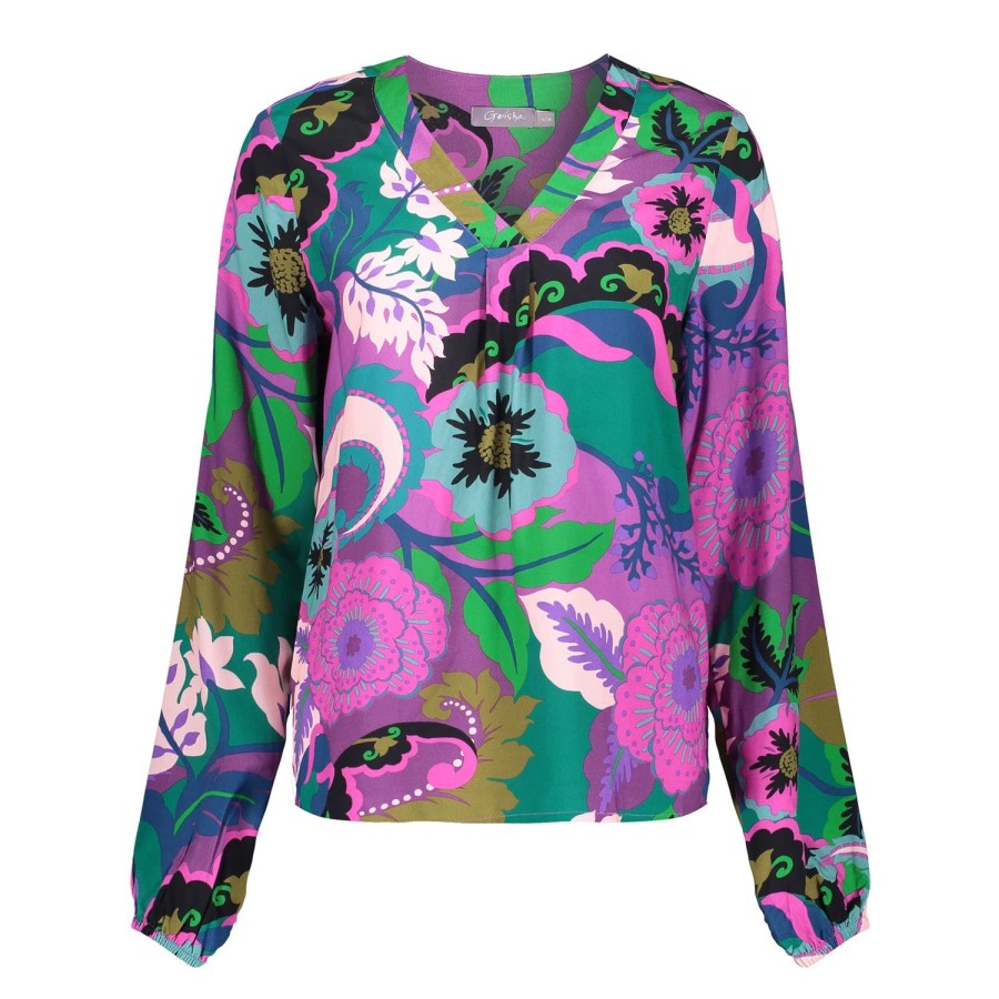 Vrouwen Geisha Fashion | Geisha Dames Top Met Bloemenprint 33948-20 Port