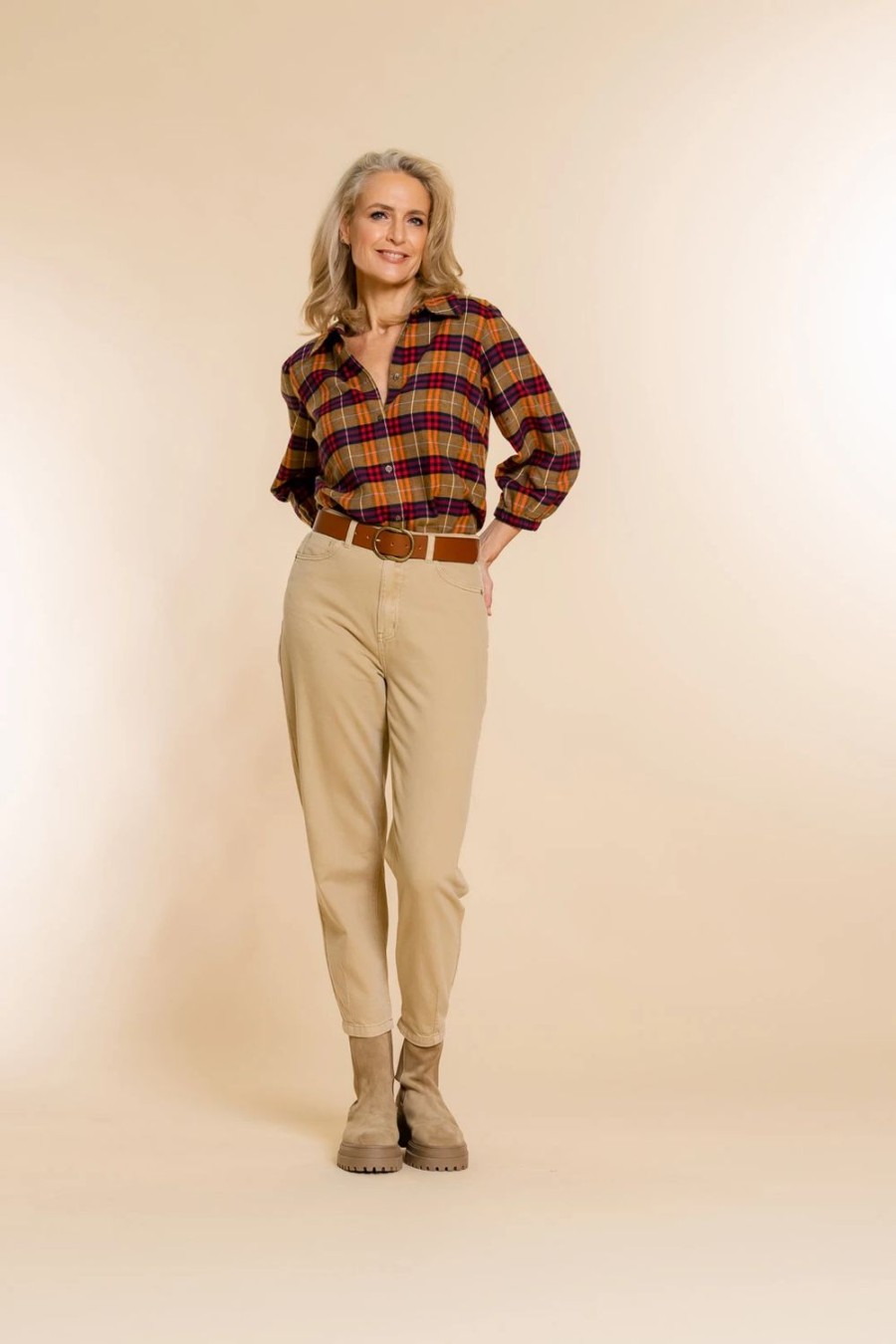 Vrouwen Geisha Fashion | Geisha Klassieke Checkered Blouse 23613-20 Sand