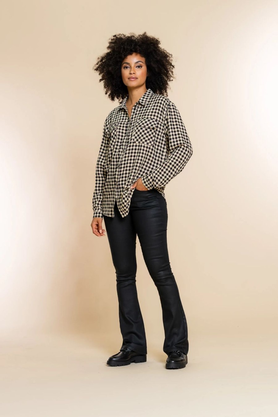 Vrouwen Geisha Fashion | Geisha Checkered Blouse 23578-26 Zwart