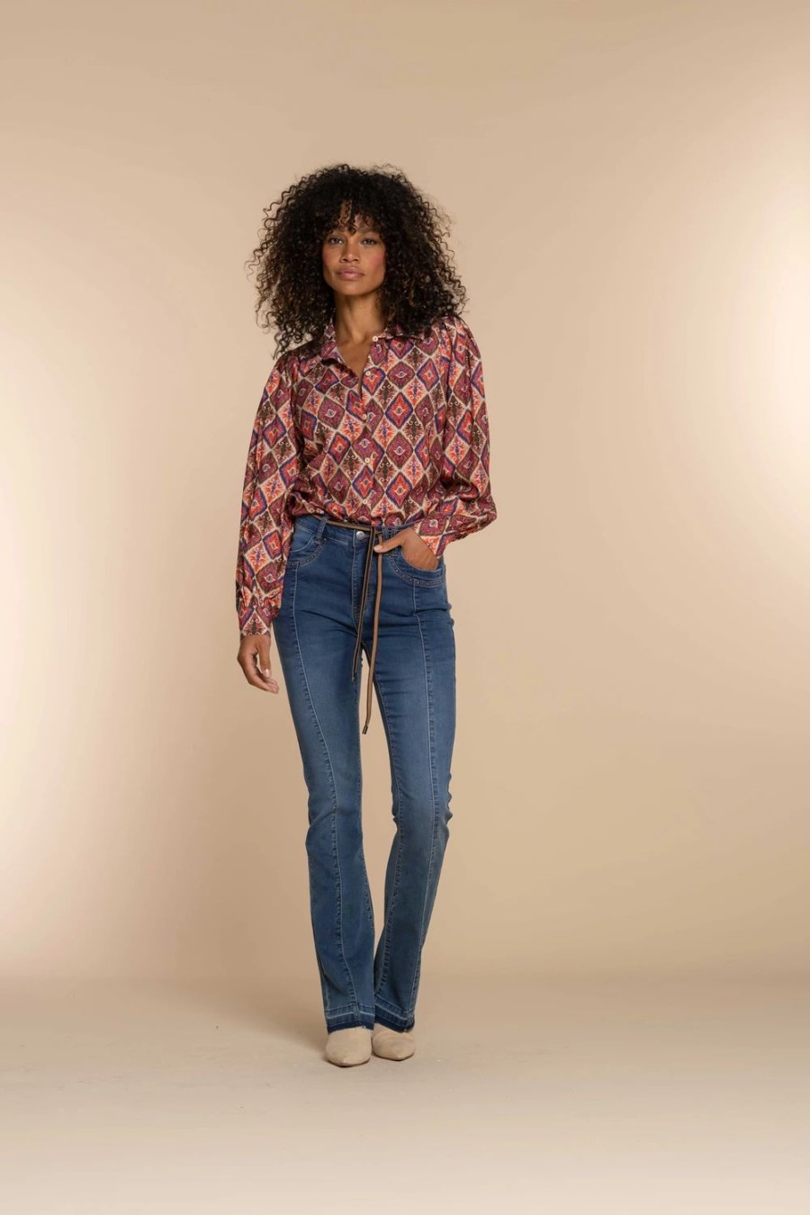 Vrouwen Geisha Fashion | Geisha Dames Flared Jeans Met Ceintuur 31508-10 Stonewash Denim