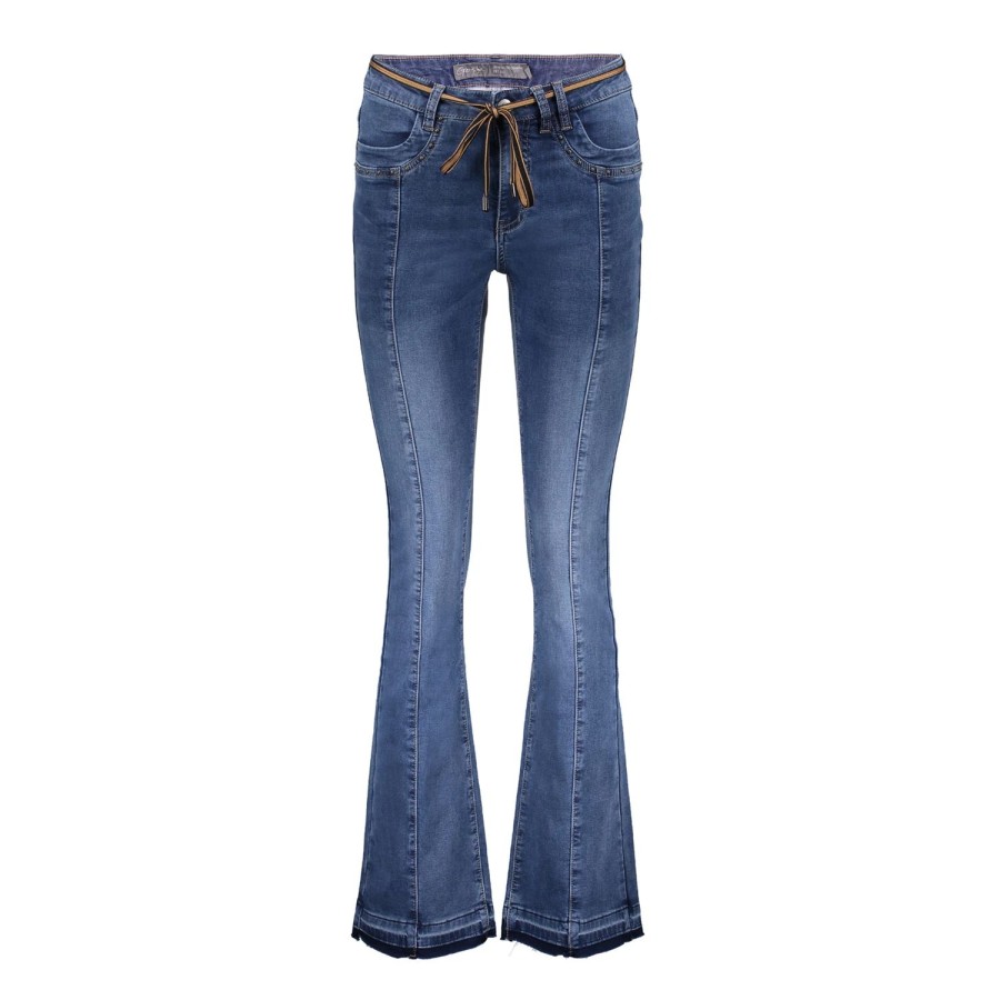 Vrouwen Geisha Fashion | Geisha Dames Flared Jeans Met Ceintuur 31508-10 Stonewash Denim