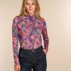 Vrouwen Geisha Fashion | Geisha Dames Top Met Paisley Print 32891-60 Cobalt