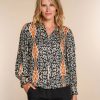 Vrouwen Geisha Fashion | Geisha Dames Blouse Met Ikat Print 33641-20 Sand