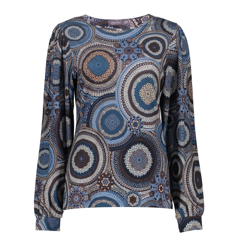 Vrouwen Geisha Fashion | Geisha Dames Top Met Print 32596-60 Blue