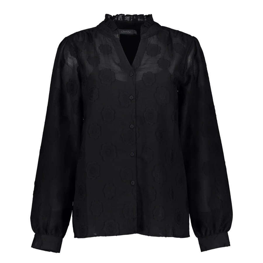 Vrouwen Geisha Fashion | Geisha Dames Ruffles Blouse 33627-20 Zwart