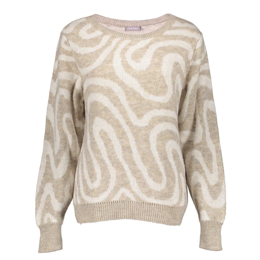 Vrouwen Geisha Fashion | Geisha Pullover Swirl Stripes 24899-70 Sand