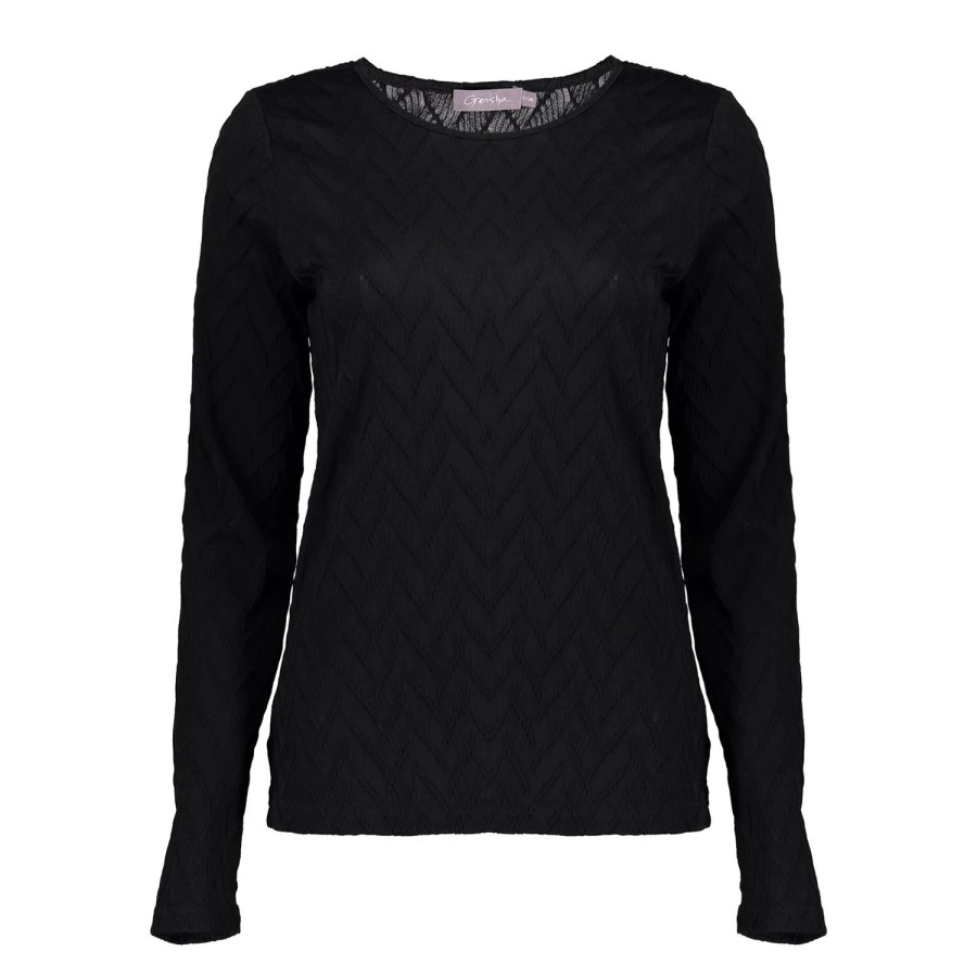 Vrouwen Geisha Fashion | Geisha Dames Gestreepte Top 32526-26 Zwart