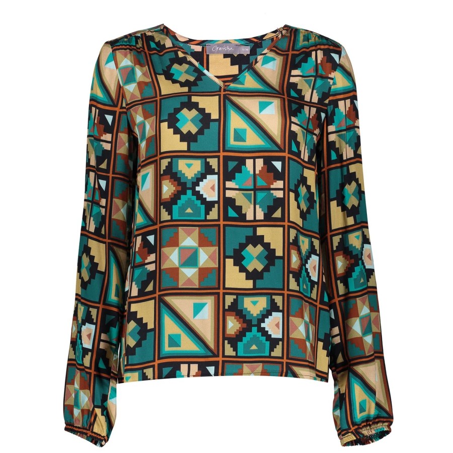 Vrouwen Geisha Fashion | Geisha Dames Top Met Print 33663-20 Emerald