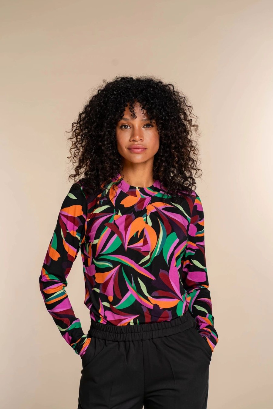 Vrouwen Geisha Fashion | Geisha Dames Top Met Print 32913-20 Zwart