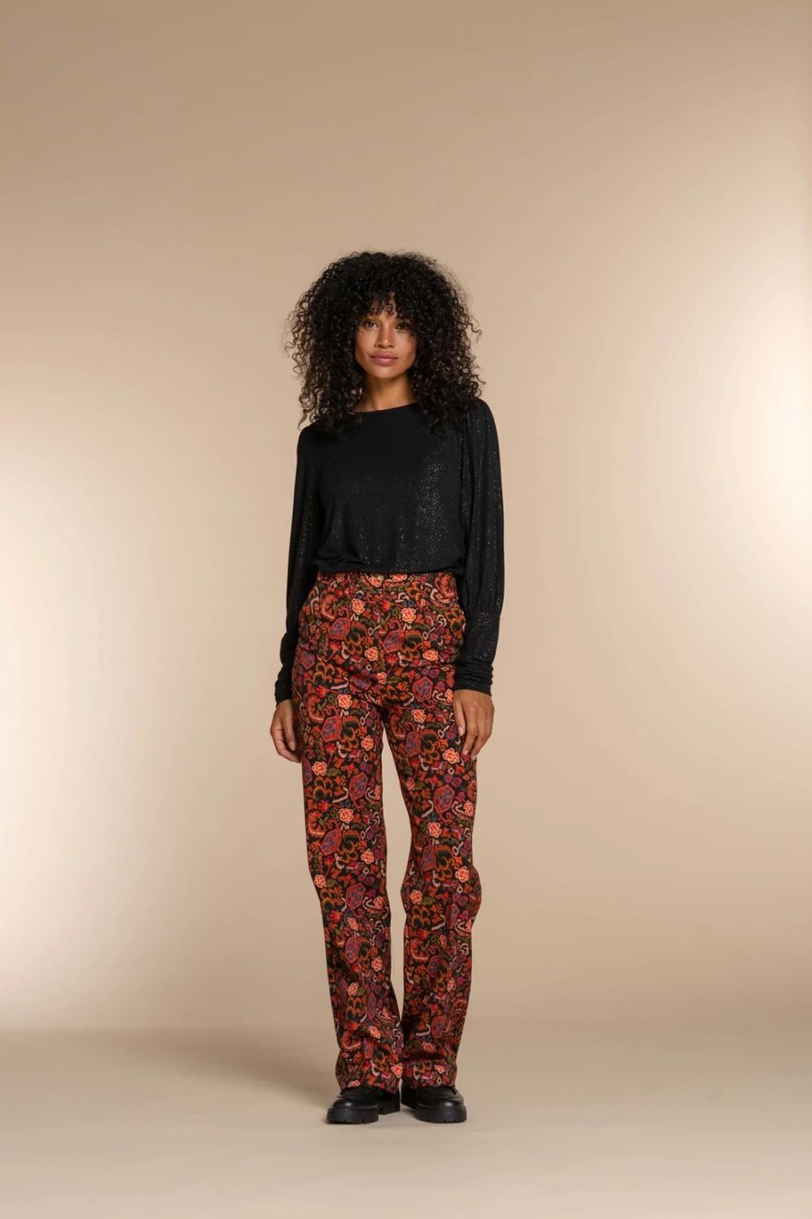 Vrouwen Geisha Fashion | Geisha Dames Pantalon Met Bloemenprint 31569-32 Zwart