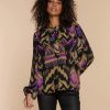 Vrouwen Geisha Fashion | Geisha Dames Top Met Ikat Print 33678-20 Zwart
