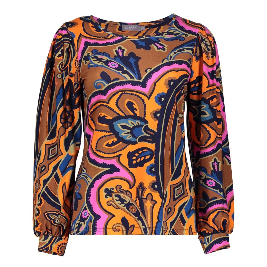 Vrouwen Geisha Fashion | Geisha Dames Top Met Paisley Print 32651-20 Oranje