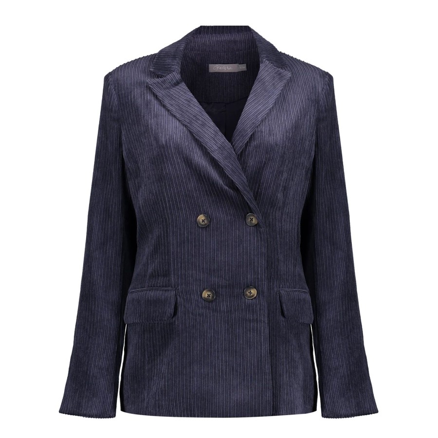 Vrouwen Geisha Fashion | Geisha Dames Corduroy Double-Breasted Blazer 35513-10 Navy