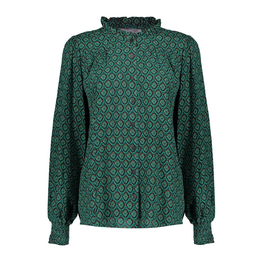 Vrouwen Geisha Fashion | Geisha Dames Blouse Met Print 33630-20 Emerald