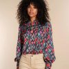 Vrouwen Geisha Fashion | Geisha Dames Blouse Met Ruit Print 33890-81 Navy