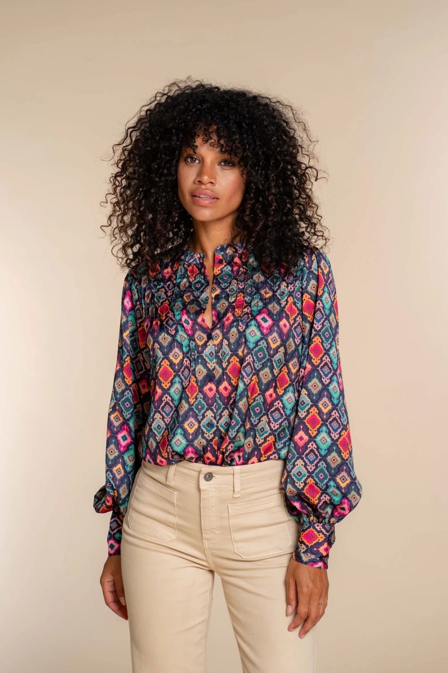 Vrouwen Geisha Fashion | Geisha Dames Blouse Met Ruit Print 33890-81 Navy