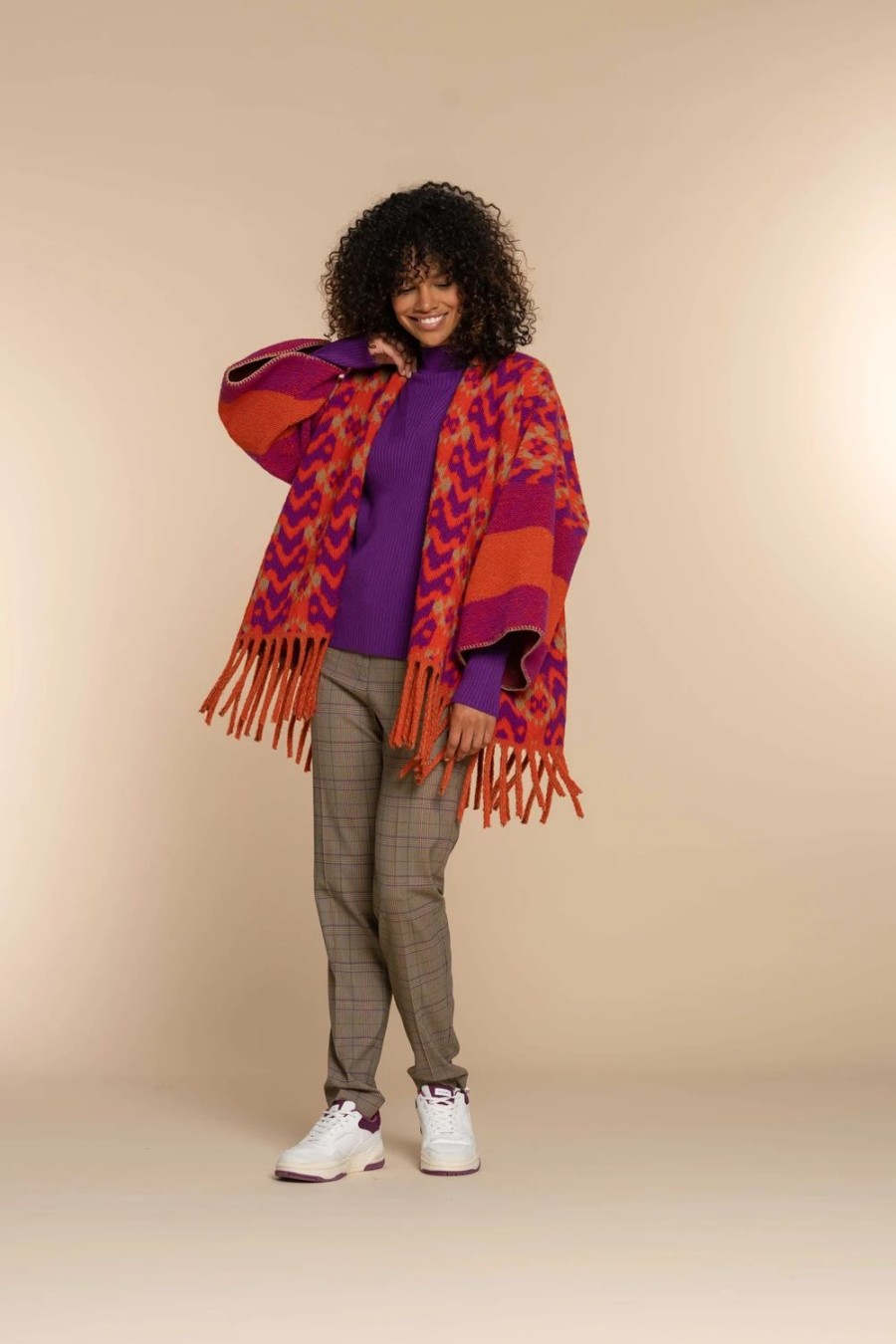 Vrouwen Geisha Fashion | Geisha Dames Poncho Met Print 34603-20 Paars