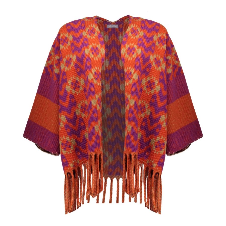 Vrouwen Geisha Fashion | Geisha Dames Poncho Met Print 34603-20 Paars